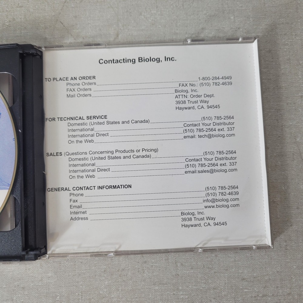 Biolog 650038 DP Database 6.p2 WE Program CD w/ Authorization Floppy Disk