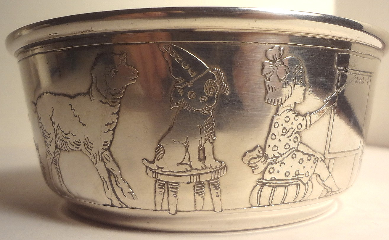 e1900's R. BLACKINTON & CO. sterling silver NURSERY RHYME BABY BOWL marked #219