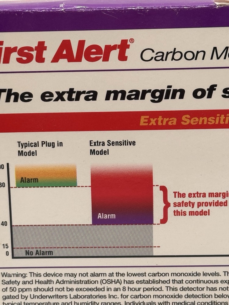 First Alert Carbon Monoxide Detector Self Powered Extra Sensitive With Silencer