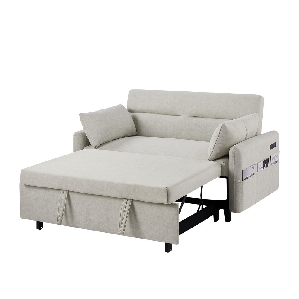 Convertible Sleeper Sofa Bed Loveseat Sofa Couch with Pull Out Bed & USB Port