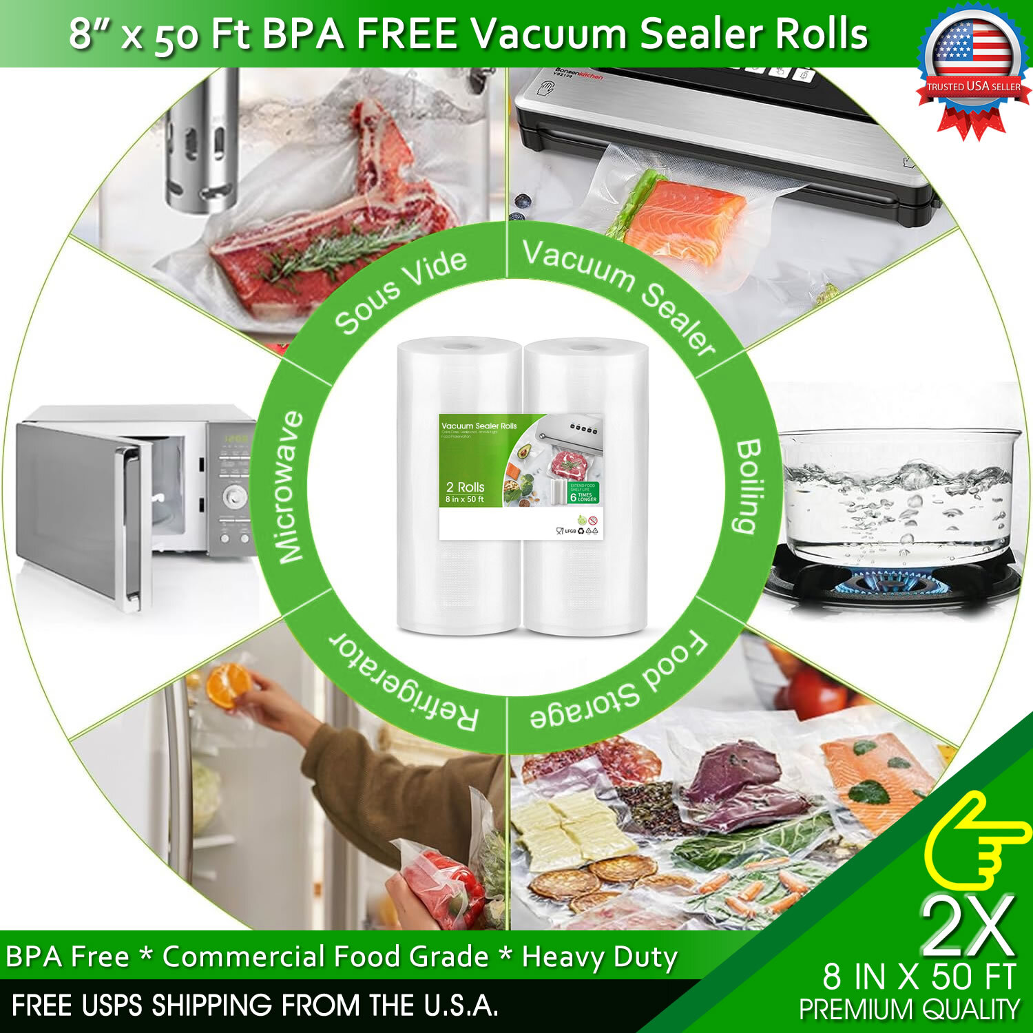 Vacuum Sealer Bags Rolls Jumbo 4Mil Food Saver Bag 8"x50' 11"x50' 8"x20' 11"x20'