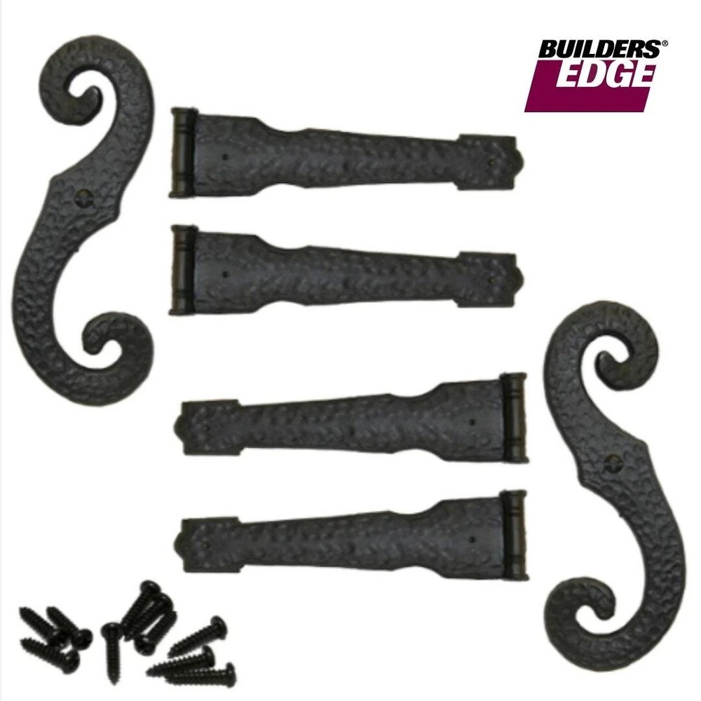 Window Shutter Decorative Hinge Kit w/ S Hooks & Screws Black Matte