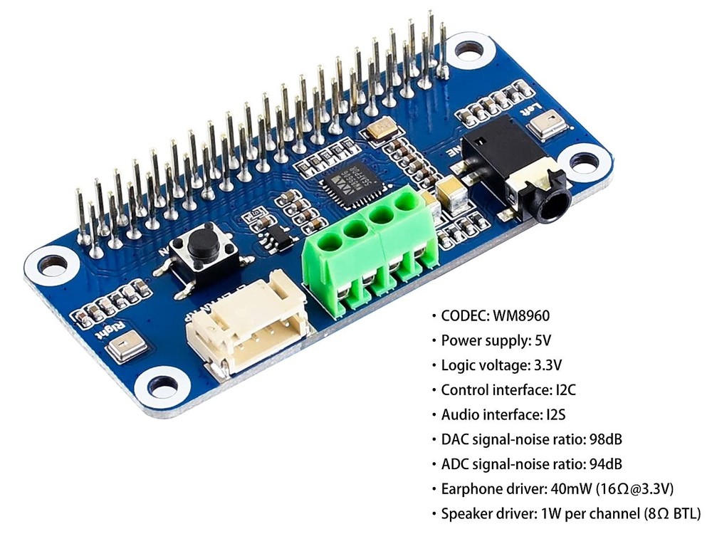 WM8960 Audio HAT Module for Raspberry Pi 5/4B/3B+/3B/A+/Zero/Zero W/Zero WH/Z...