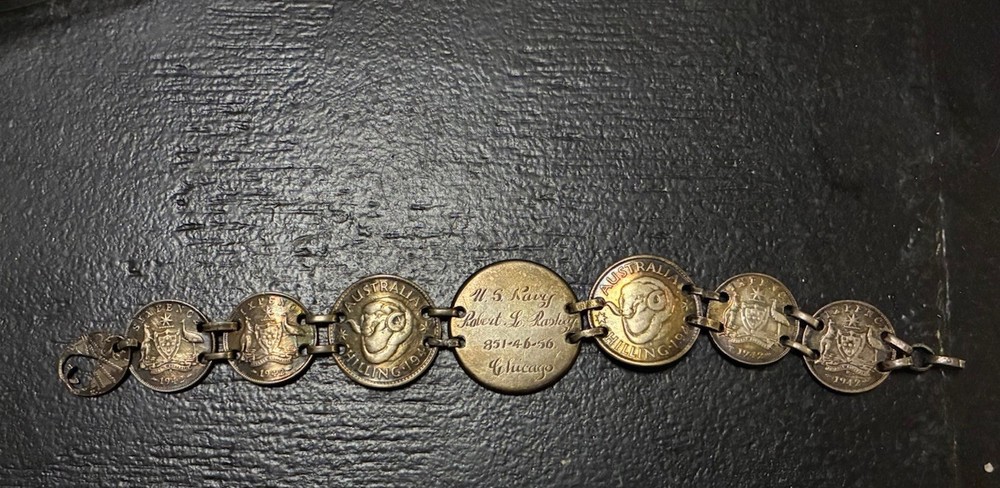 WWII US Military Soldier Marine Australia Shilling Coin Bracelet C13