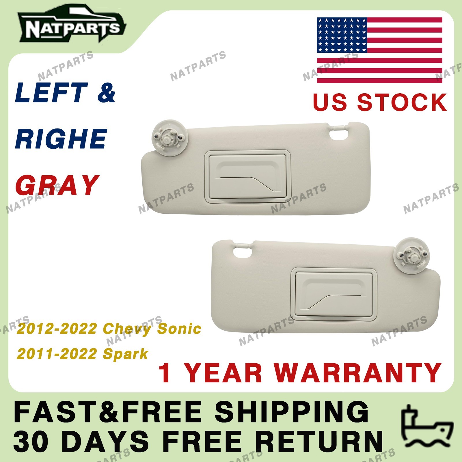 Pair Gray Sun Visor For Chevrolet Sonic 2012-2022 Spark 2011-2022
