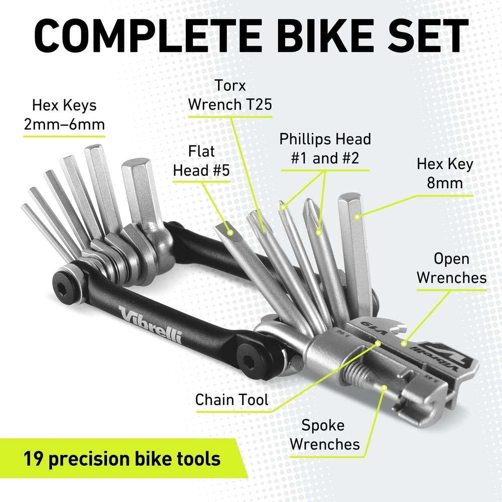 Vibrelli Bike Multi Tool V19 - With Carry Case - Performance 19 Tools, Gold