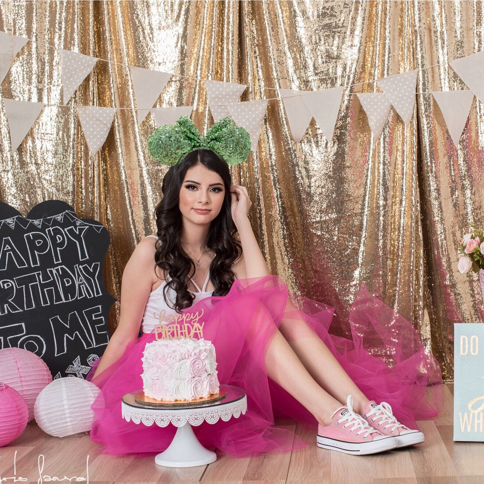 Disney-Parks Mickey Green Sequin Bow Exclusive Rare Minnie Mouse Ears Headband