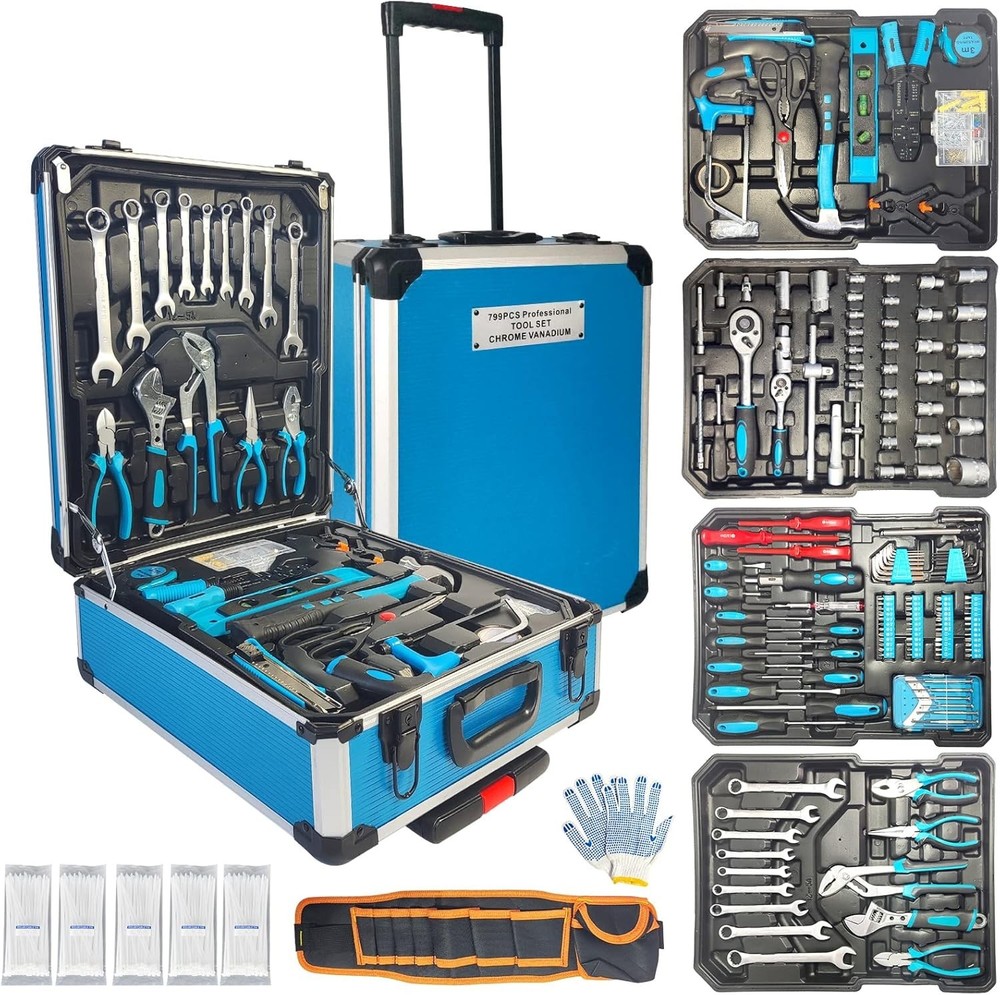 799 Pcs Tool Set Wrenches Socket w/Trolley Case Box Organize Mechanics Tool Kit