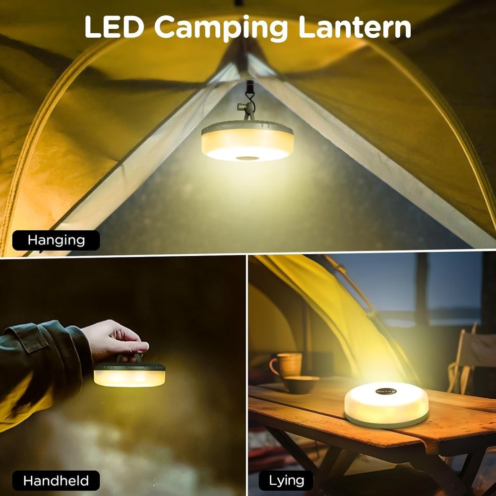 Camping String Lights, 4 in 1 Quick Storage 32.8FT Rechargeable Tent Lights S...