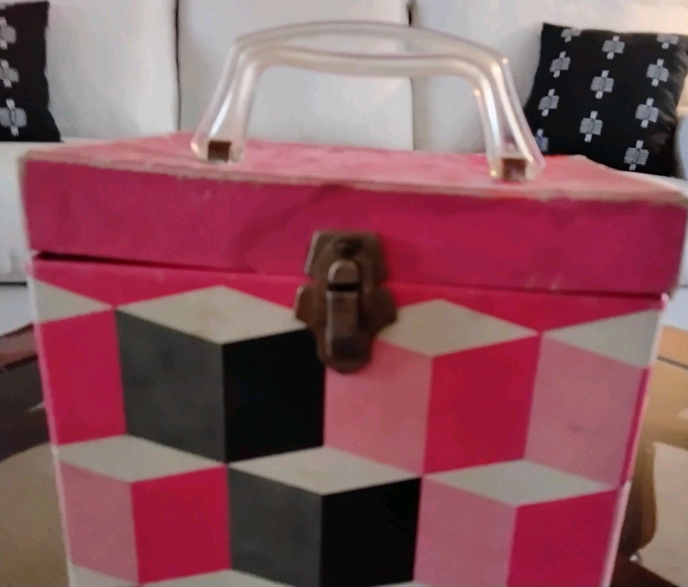 Platter-Pak 1960s Psychedelic Vinyl Record Storage Box Case 45 45’s 1 Owner Pink