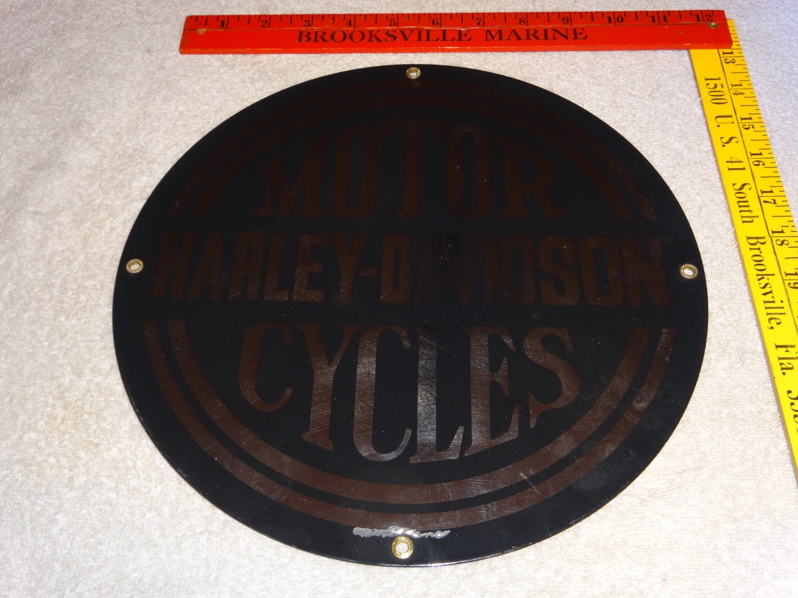 VINTAGE HARLEY DAVIDSON MOTORCYCLES 11 1/4" PORCELAIN METAL GASOLINE & OIL SIGN!