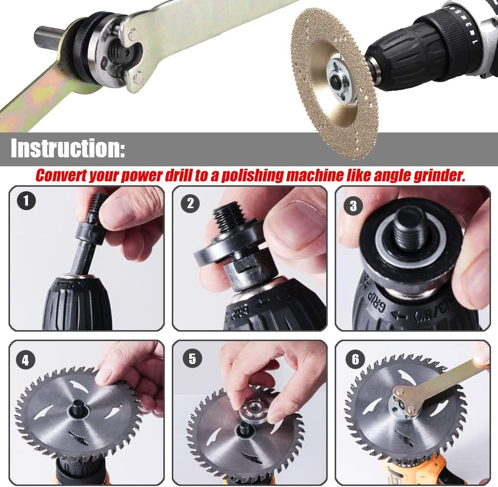 Drill Angle Grinder Adapter Set with Flange Nuts and Spanner Wrench