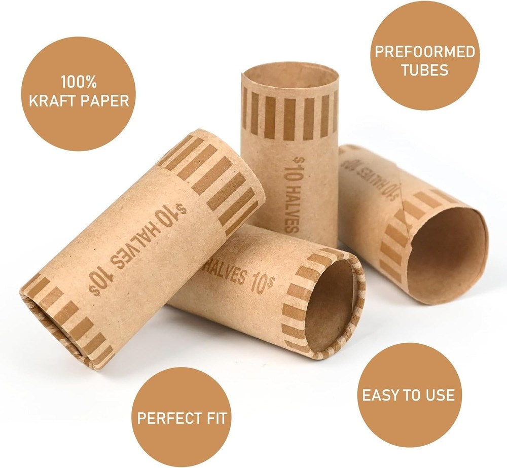 Durable 36 PCS Brown Coin Wrapper Rolls - Safe and Efficient Half Dollar Storage