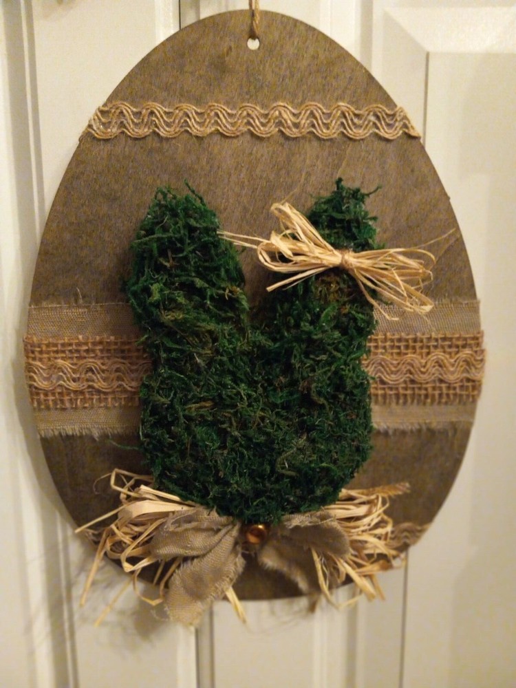 Farmhouse Handmade Easter egg with moss bunny decoration