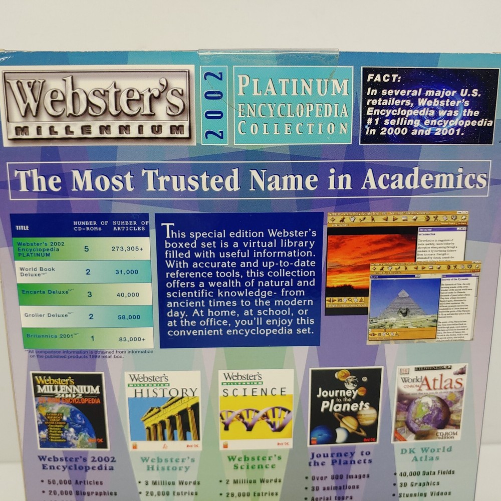 Vintage Webster's Millennium 2002 Encyclopedia Platinum PC Software 5 CD Set
