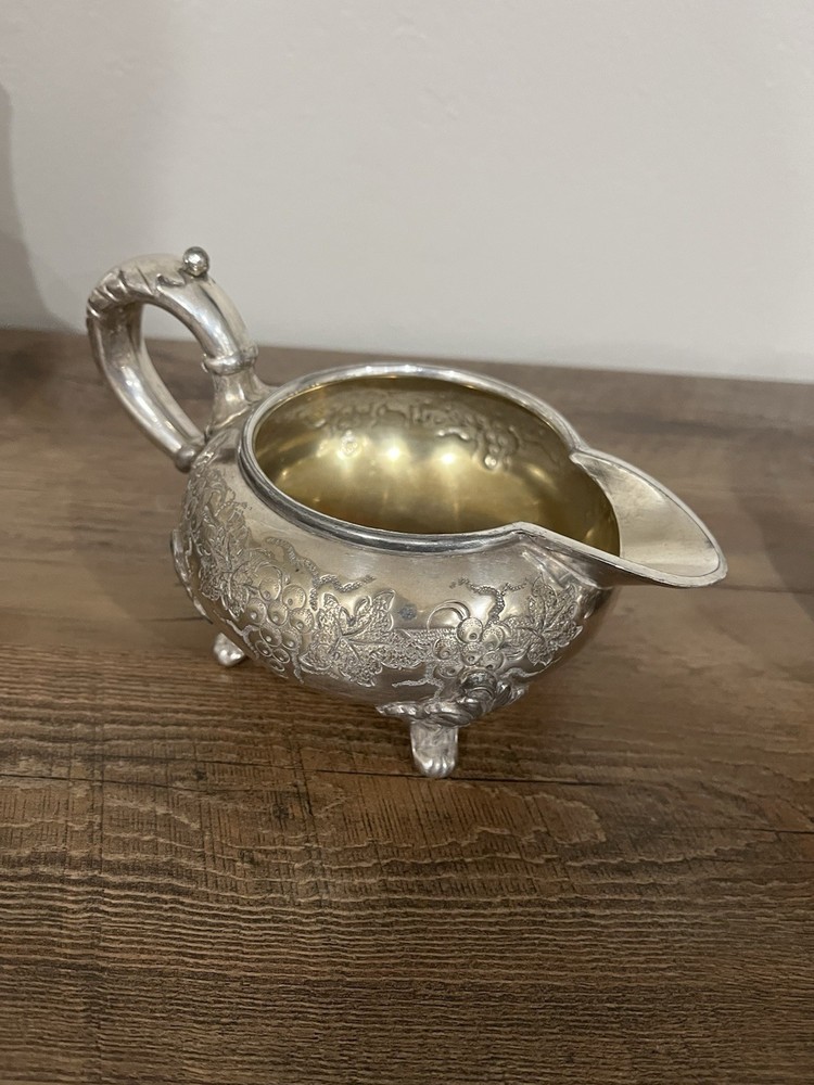 Vintage Hand-Chased EPNS Silver-Plated 4-Piece Tea Set with Grapevine Pattern