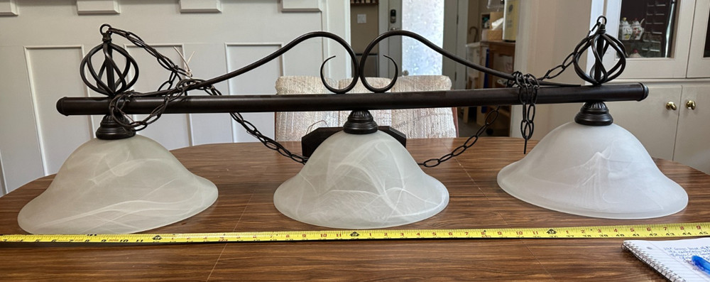 POOL TABLE 3-GLASS GLOBE HANGING LIGHT FIXTURE
