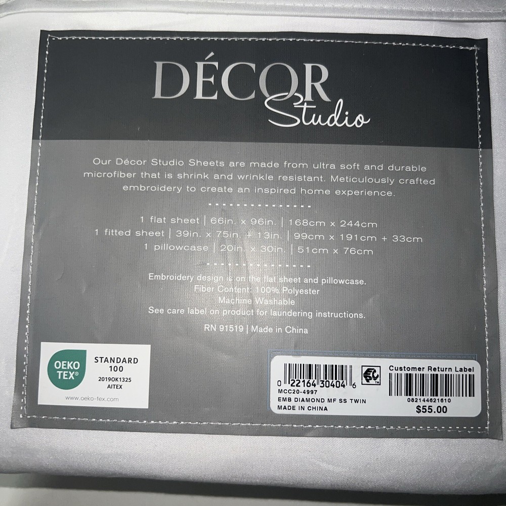 Decor Studio Holiday Embroidered Microfiber 3-Pc. Sheet Set, Twin