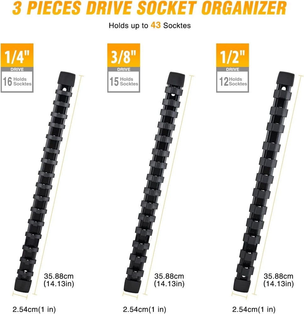 Socket Organizer ABS Socket Holder Set 1/4" 3/8" 1/2" Drive Socket Rail Holders