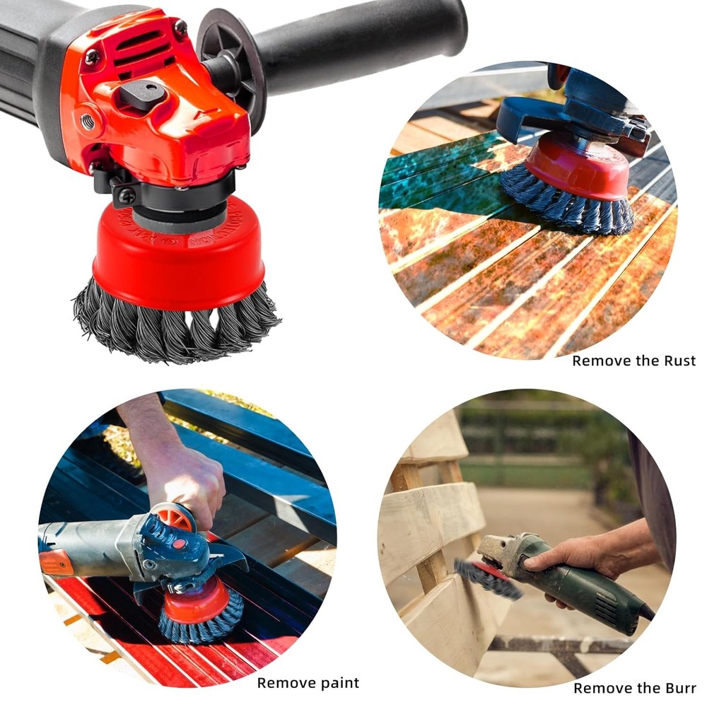 Wire Cup Brush Set Packaged with 4 Different Wire Wheel Brushes for Angle Grinde