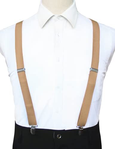 Solid Color Mens Suspender with 3 Strong Clips Adjustable Braces Champagne