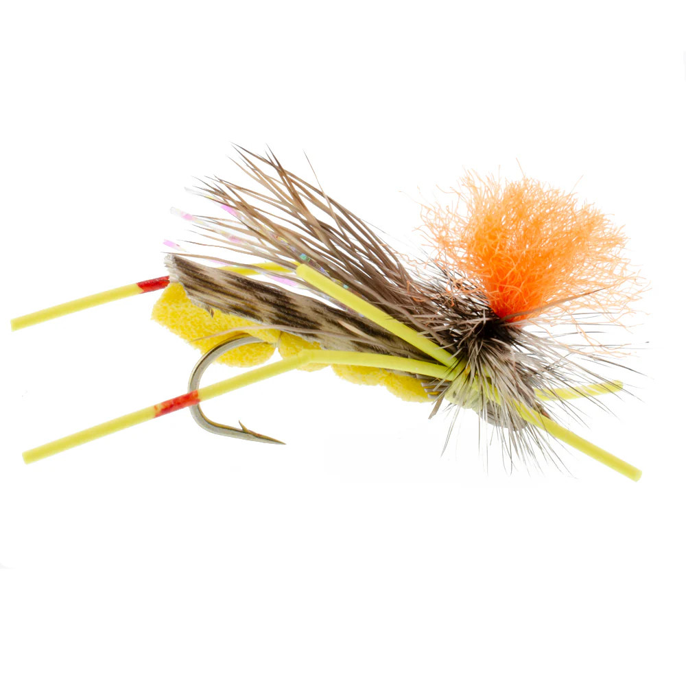 Feth Hopper Yellow - Foam Grasshopper Fly Pattern - 12 Flies Hook Size 10