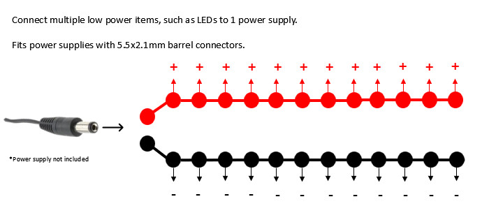 Barrel Power Distribution Board for DC - 4 way connector
