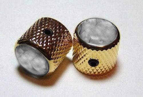 GUITAR KNOBS - SMOKE PEARL Dome Top Knurled Barrel Solid Metal - Set 2 - GOLD