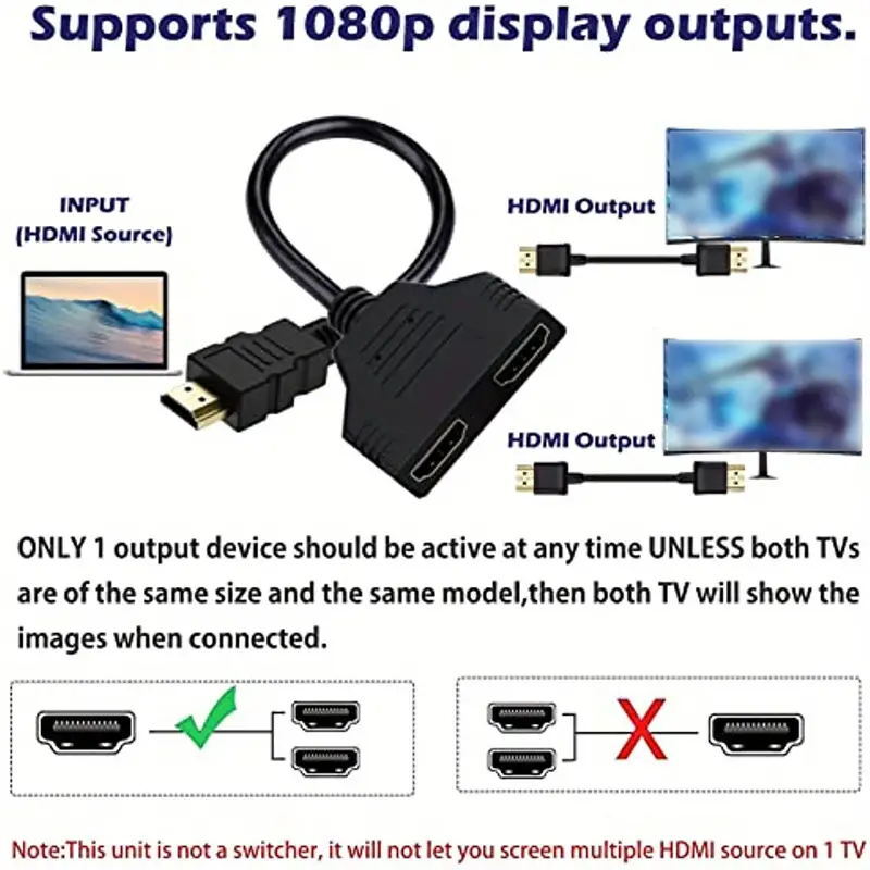 4K HDMI Cable Splitter Adapter 2.0 Converter 1 In 2 Out 1 Male to 2 Female lot