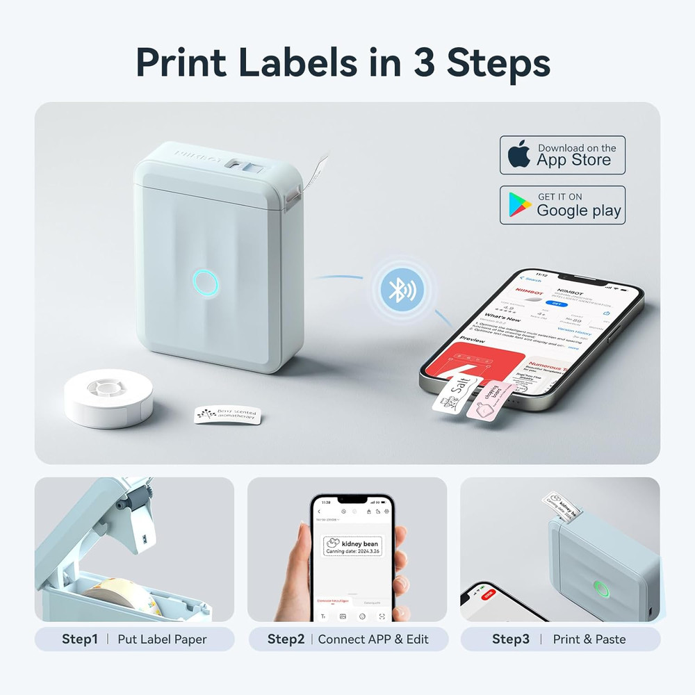 D110 Upgraded Version Mini Label Maker Machine with Tape, Portable Bluetooth The