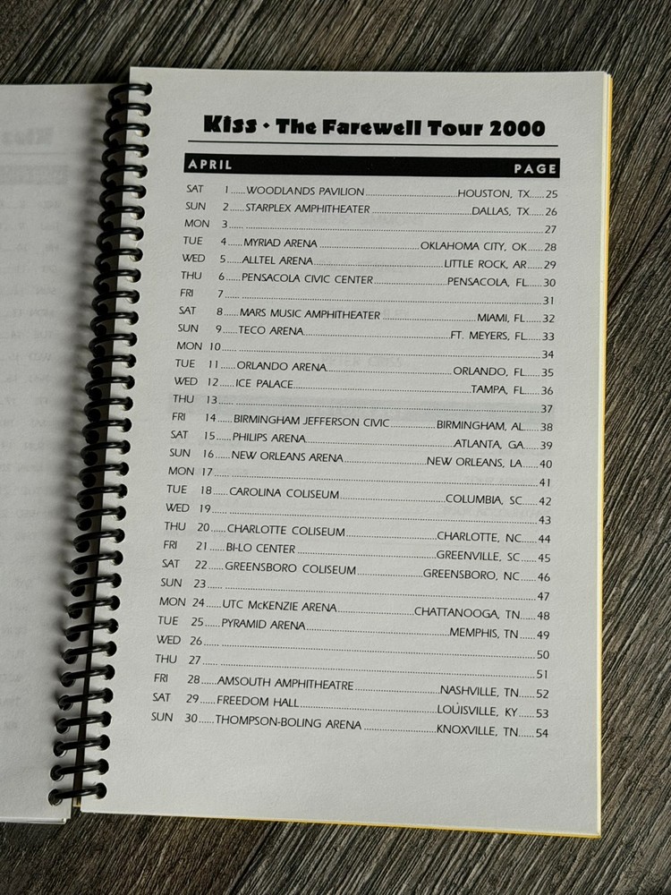 KISS Tour Itinerary Book Farewell Concert Tour 2000 Vintage Kiss Memorabilia A