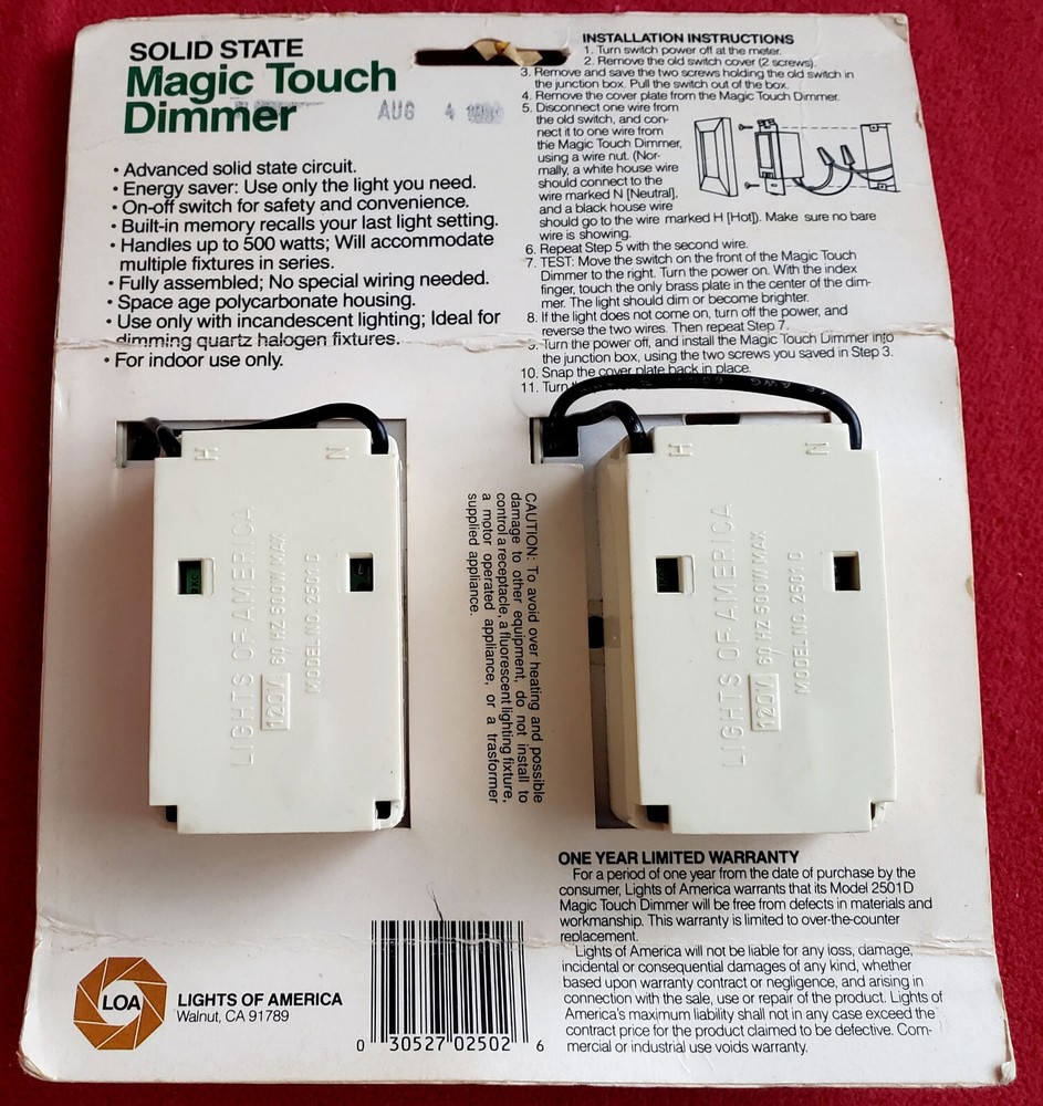 New Magic Touch Dimmer Light Switch W / Built In Memory Twin Pak