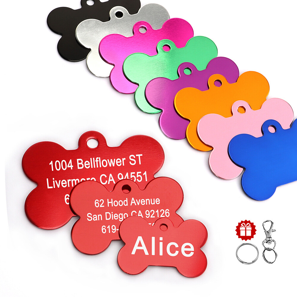 Personalized Pet ID Tags for Dogs Cats Bone Identification Collar Discs Engraved