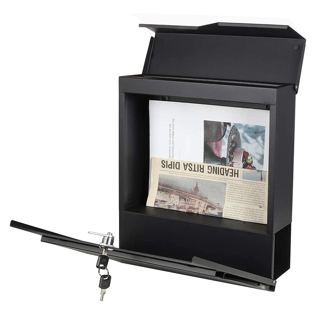 Parrency Metal Mailbox Wall Mount, Locking with Key Large, 938 Black