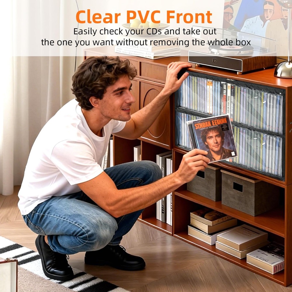 4 Pack CD Storage Box Stackable Case Holder with Front Zippered Clear Window