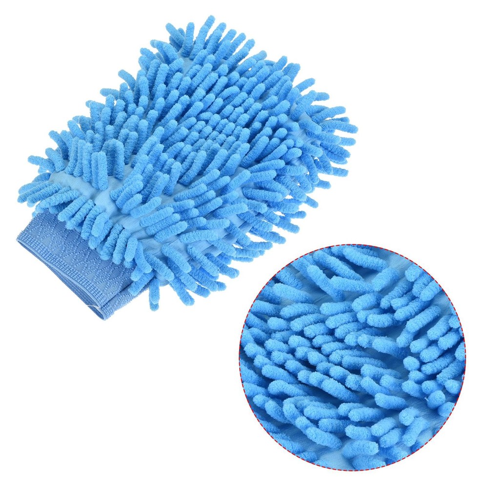 2Pcs Microfiber Chenille Dusting Wash Mitten Set for Cleaning, Blue