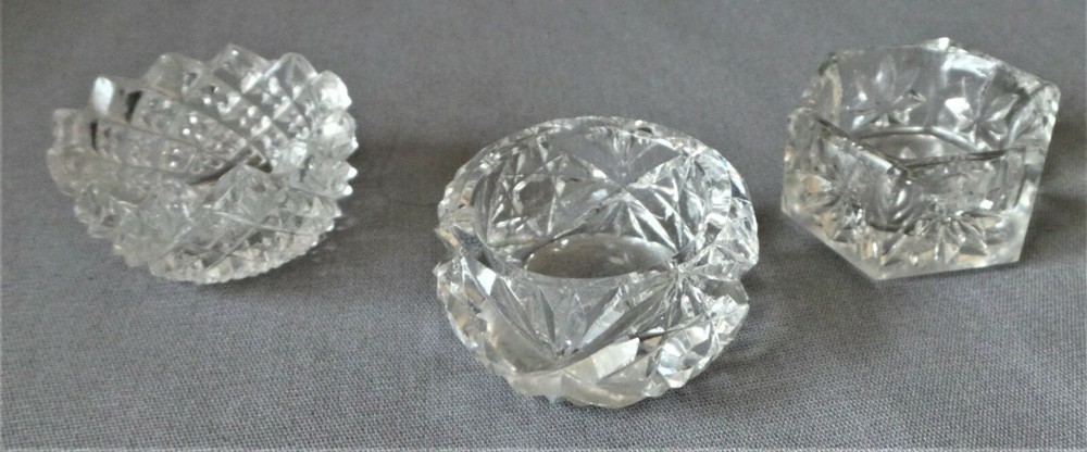 3 Antique Crystal Salt Cellars, Dips