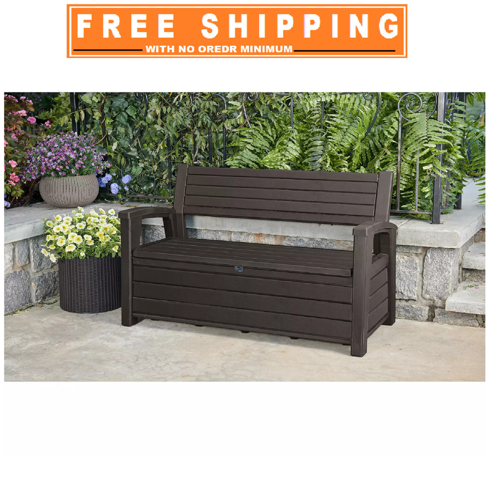 Keter Hudson Plastic Storage Bench, Non-Brushed Brown