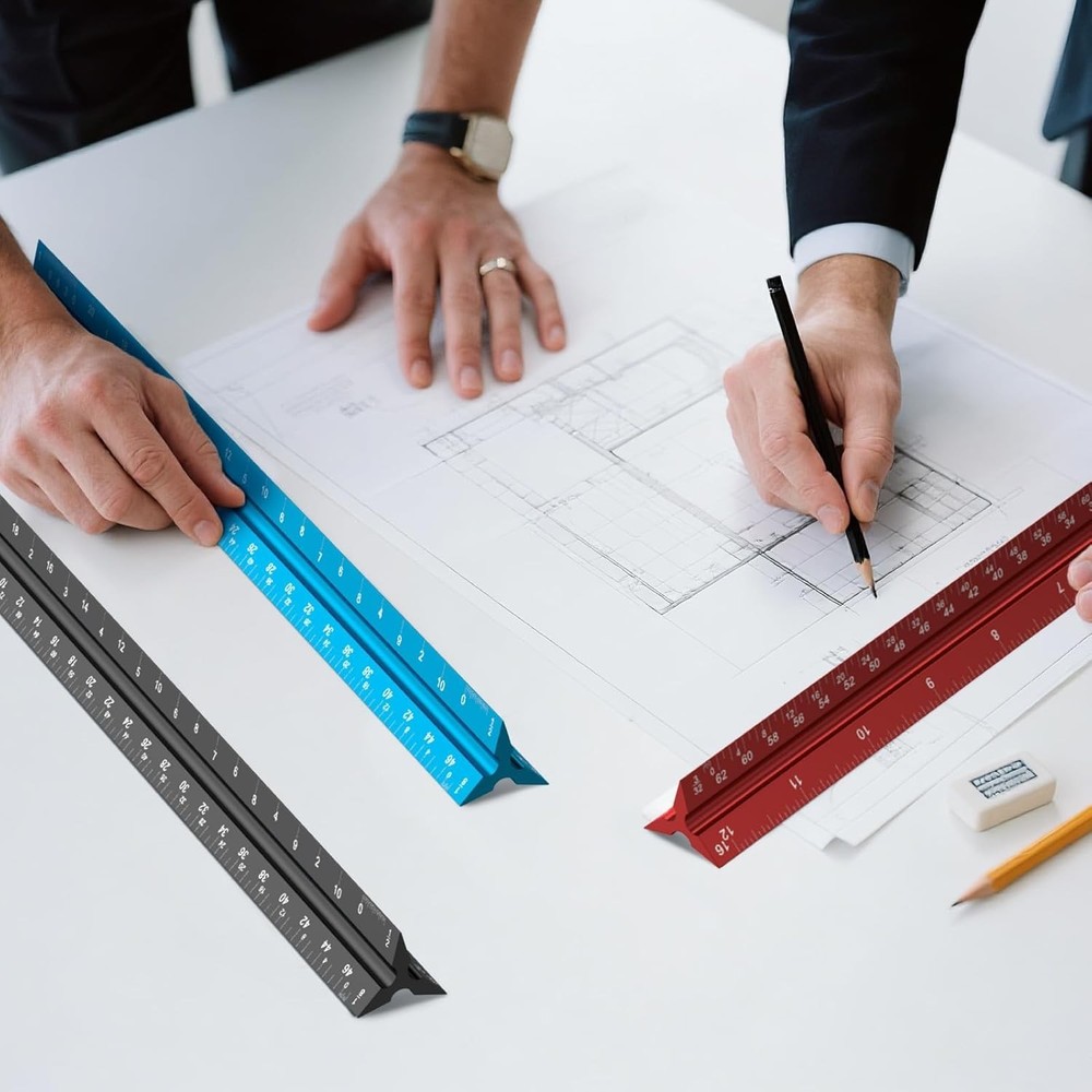 Architectural Drafting Scale Architect Ruler Triangular Blueprint Aluminum 12"