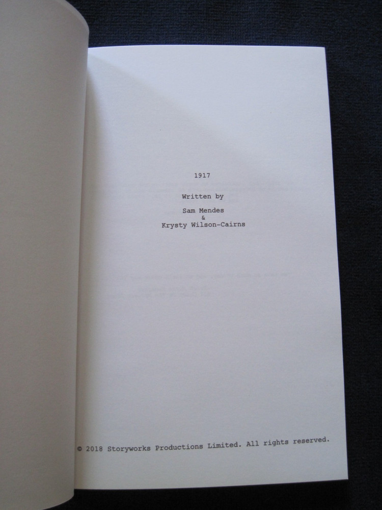 ORIGINAL SCRIPT - 1917 - OSCAR CONSIDERATION - SAM MENDES - 1st Ed in Book Form