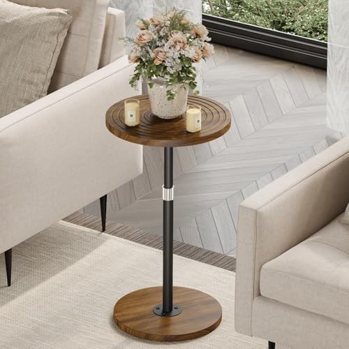 Round Side Table, Adjustable-Height Small Drink Walnut Adjustable-Height 1-Pack