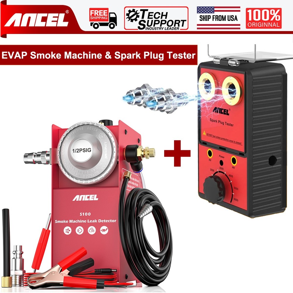 Dual Hole Spark Plug Tester & EVAP Smoke Machine Diagnostic Detector Tool