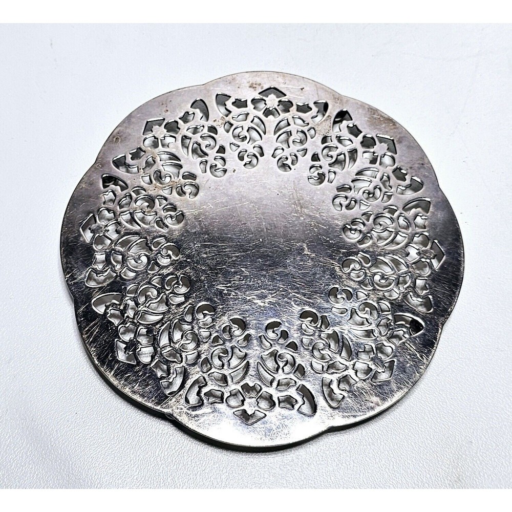 Vtg Pierced Lace Design Silverplate Scalloped Footed Trivet Denmark & W Germany