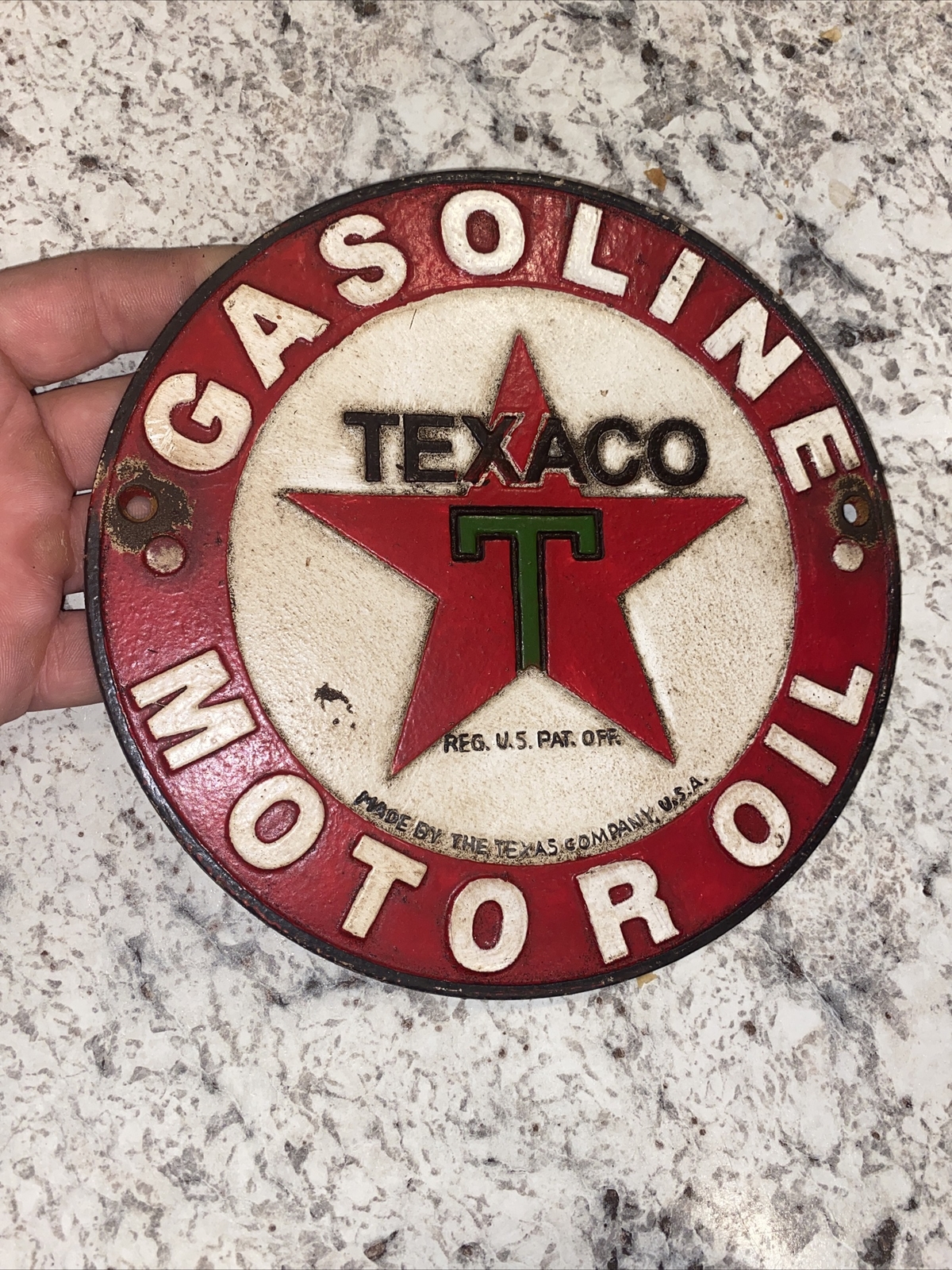 Texaco Gasoline Fireman Cast Iron Patina Plaque Sign Firefighter Fire Chief Gift