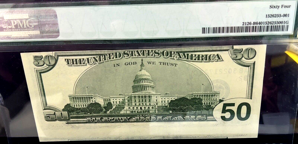 1996 $50 FRN SEVERE MISALIGNMENT ERROR PMG 64!
