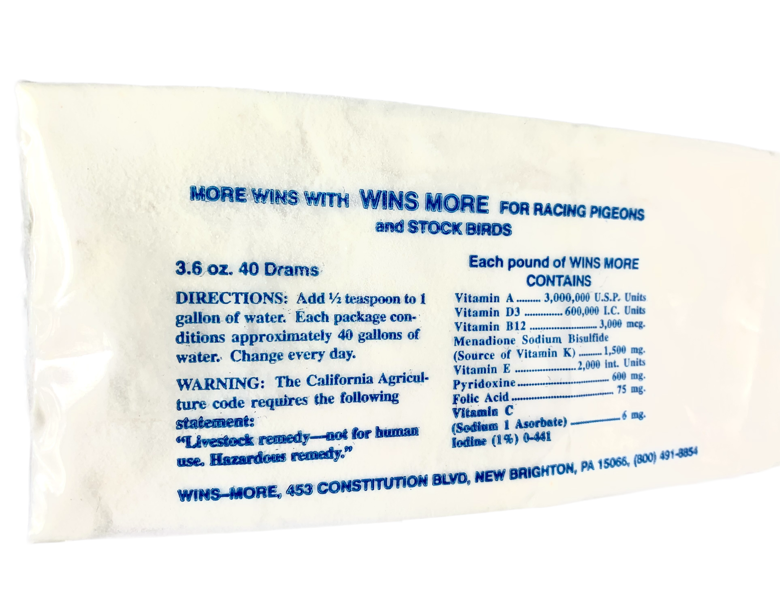WinsMore Multivitamin Powder for Healthy Racing Pigeons & Stock Birds (3.6 Oz)