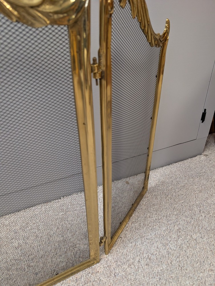 Vtg 3 Panel Fold Brass Shell Rose Fireplace Screen