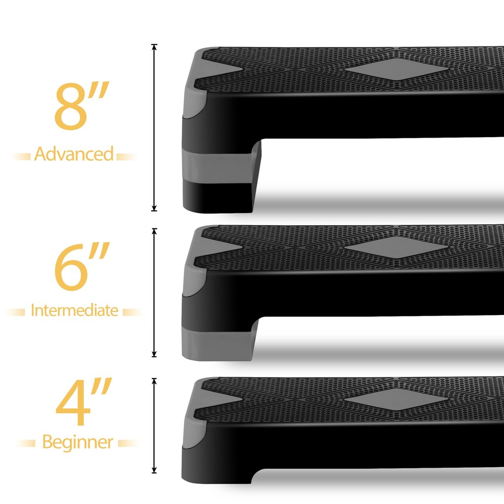Adjustable 27" Aerobic Step Exercise Non-Slip Platform Stepper 4" - 8" Grey