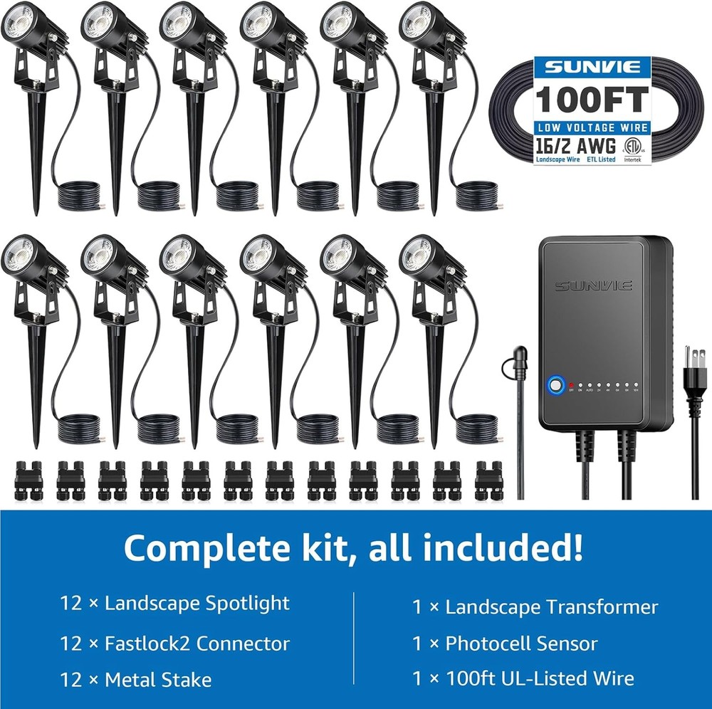 Low Voltage Landscape Lighting Kit 12 Lights 100FT Wire