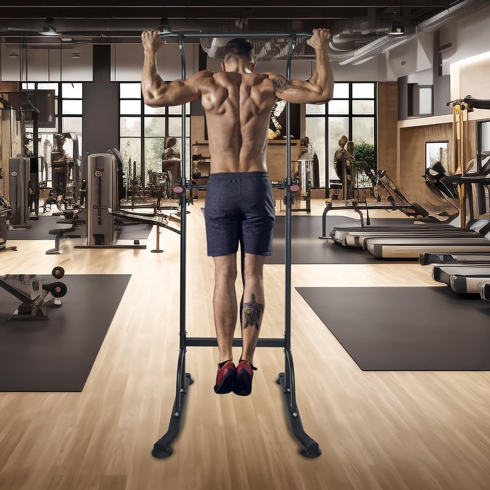 Power Tower Dip Station Pull Up Bar Exercise Tower, Adjustable Height Dip Bar...